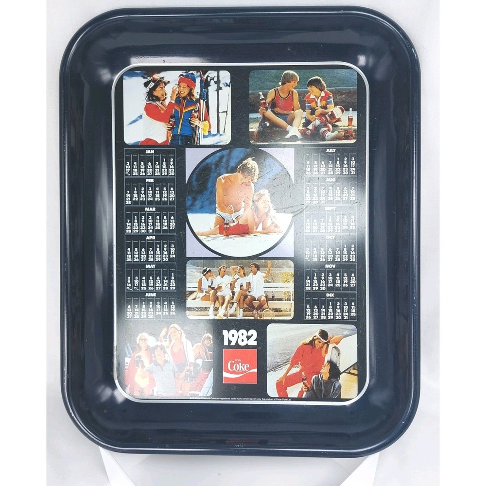 Coca-Cola 1982 Calendar Metal Serving Tray French Canada Youth Outdoors Campaign